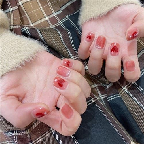 Love Heart Short Square Nails